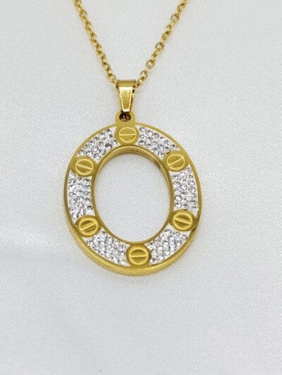 گردنبد زنانه بیضی طلایی برند Stainless Steel