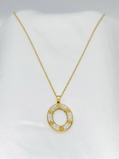 گردنبد زنانه بیضی طلایی برند Stainless Steel