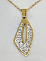 گردنبد برگ گل طلایی نگین دار برند Stainless Steel