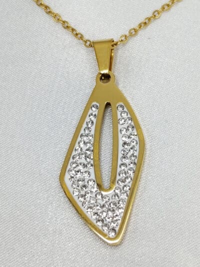 گردنبد برگ گل طلایی نگین دار برند Stainless Steel