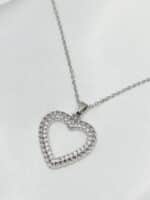 گردنبد رنگ نقره ای قلب نگین دار برند Stainless Steel
