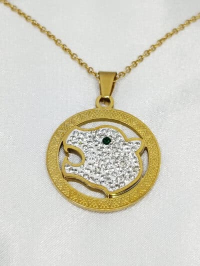 گردنبد ببر نگین دار طلایی برند Stainless Steel