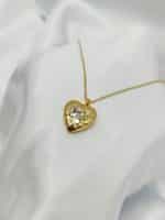 گردنبد قلب طلایی نگین دار برند Stainless Steel