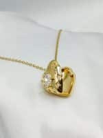 گردنبد قلب طلایی نگین دار برند Stainless Steel