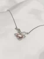 گردنبد نقره ای قلب نگین دار برند Stainless Steel