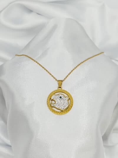 گردنبد ببر نگین دار طلایی برند Stainless Steel