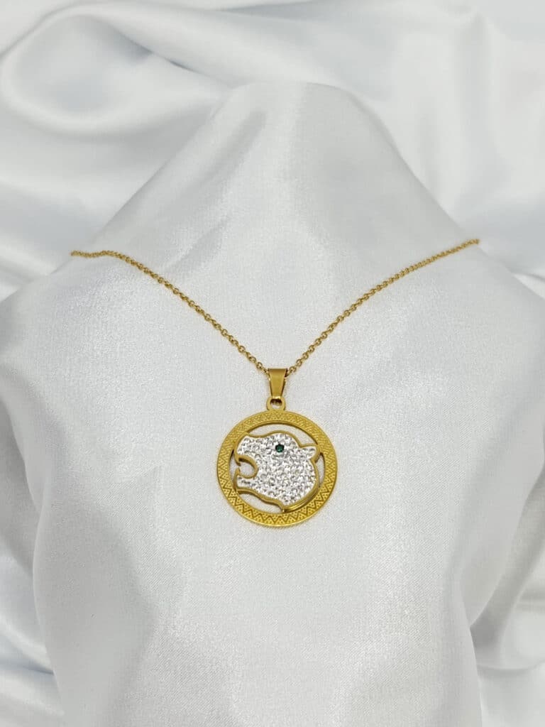 گردنبد ببر نگین دار طلایی برند Stainless Steel