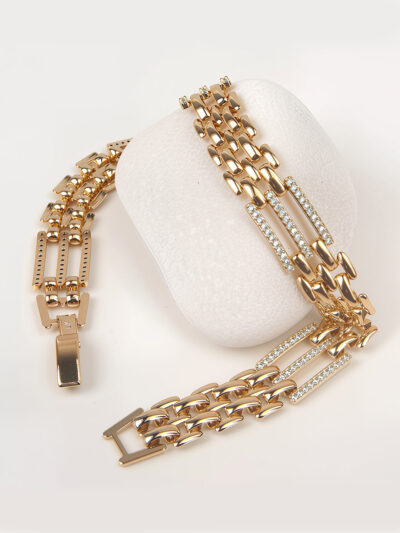 دستبند زنانه طرح بافت نگینی طلایی ژوپینگ کد 522