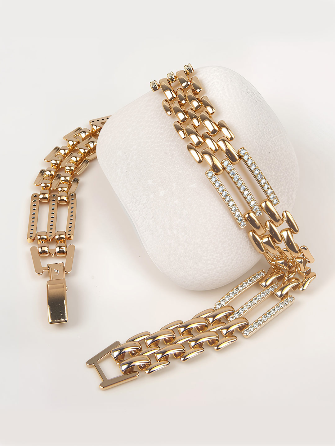 522 دستبند زنانه طرح بافت نگینی طلایی ژوپینگ کد 522