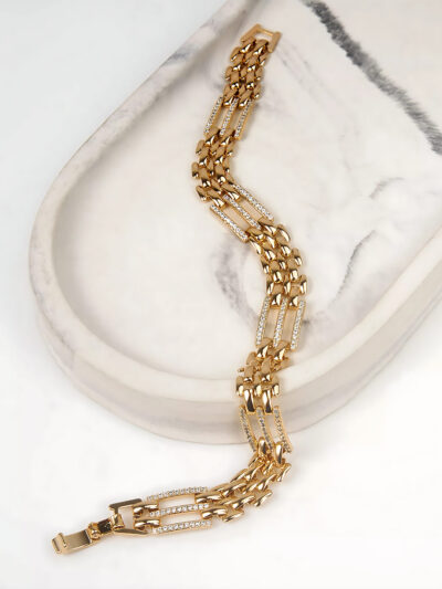 دستبند زنانه طرح بافت نگینی طلایی ژوپینگ کد 522